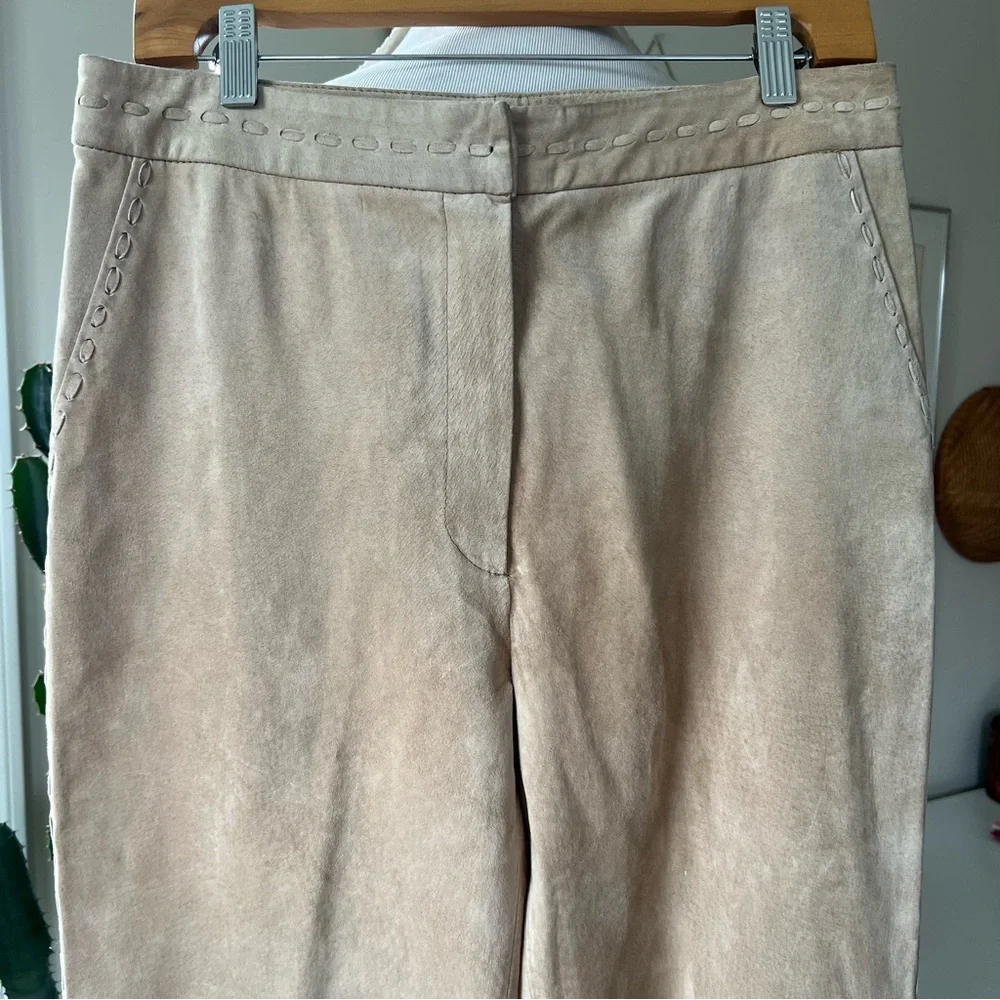 Bernardo Suede Leather Pants with Whipstitch Detailing Women's Size 8 Color Sand